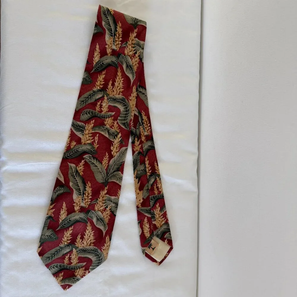 TOMMY BAHAMA 100% Silk Tropical Palm Print Tie Rust Green NWT - Picture 4 of 10